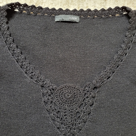 J. Crew black sweater with crotchet design around neckline - Picture 2 of 6